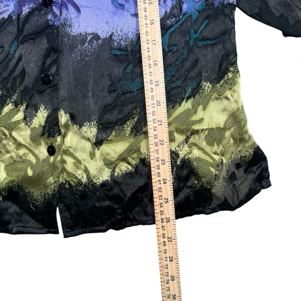 Mirasol Silk Blouse Velvet Burnout Button Down Large Multicolor Abstract Grunge - Picture 8 of 10